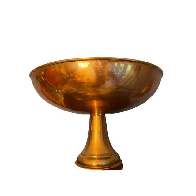 Pair of Vintage Copper Pedestal Decorative Bowls For Sale - Image 4 of 7