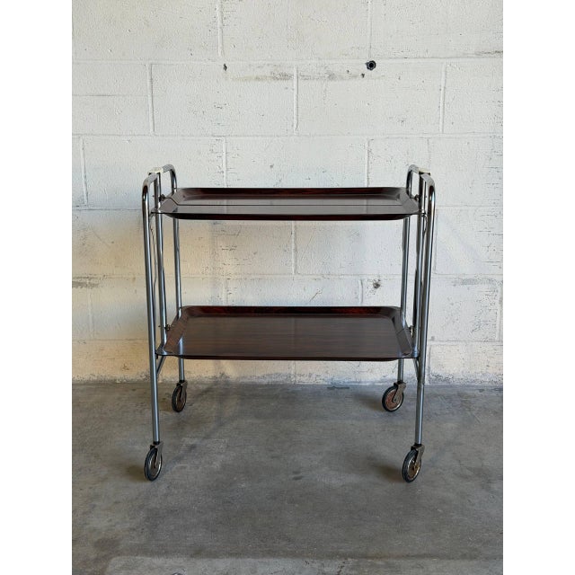 Mid-Century Modern Rosewood Folding Bar Cart German Mid-Century Modern For Sale - Image 3 of 13