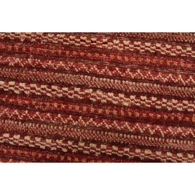 Gabbeh Rug 4'7'' X 6'9'' Red Wool Striped Contemporary Hand-Knotted Carpet For Sale - Image 4 of 12