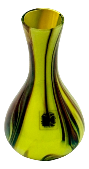 Lemon Yellow Murano Glass Vase with Amethyst Swirls by Carlo Moretti, 1970s