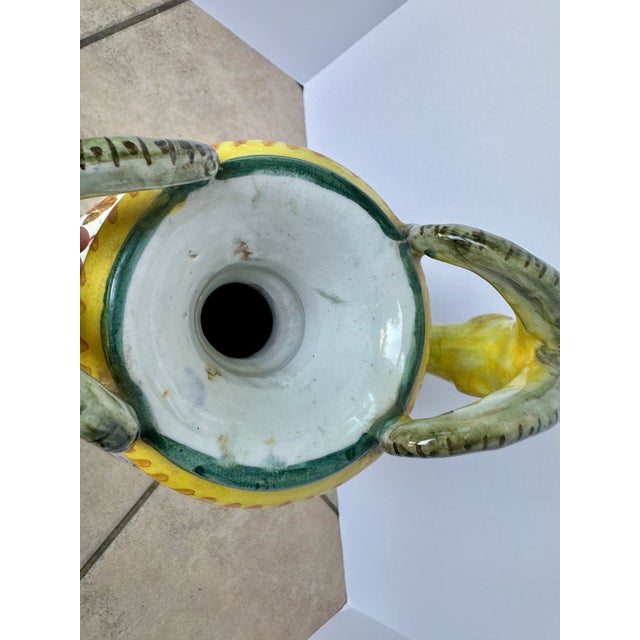 Italian Majolica Hand Painted Ceramic Pottery Face Handles Vase For Sale - Image 10 of 16