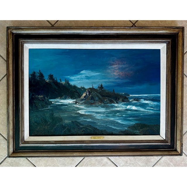 Bennett Bradbury "Moonrise Depoe Bay" Large Coastal Seascape Oil Painting For Sale - Image 16 of 16