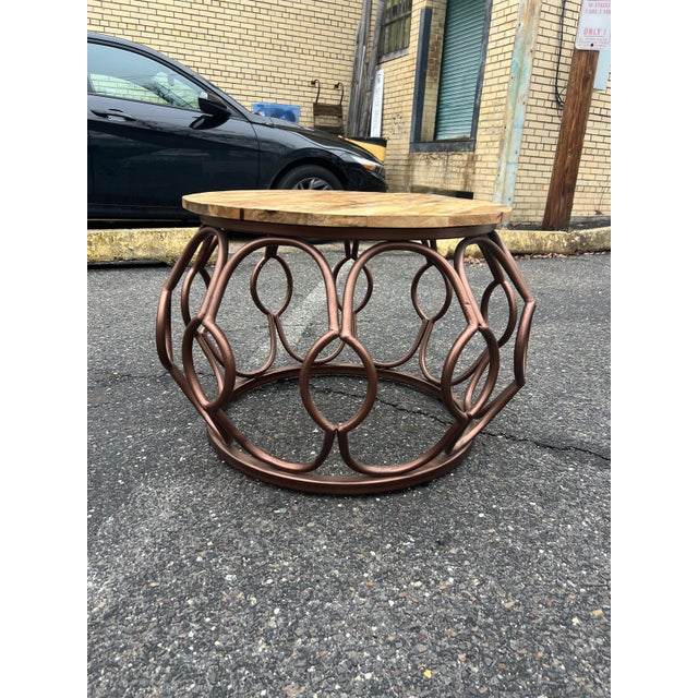 Vintage Round Wood & Metal Coffee Table For Sale - Image 4 of 6
