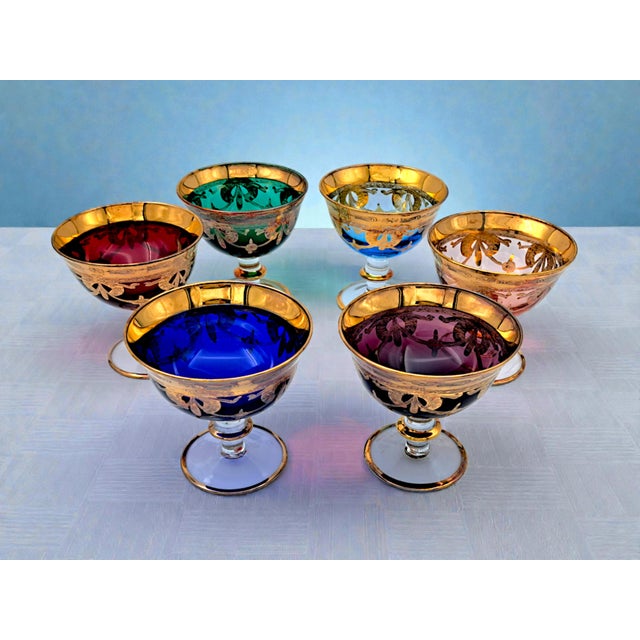 Hollywood Regency Colored Murano Glass Cups from Manifattura Di Murano, 1970s, Set of 6 For Sale - Image 3 of 9