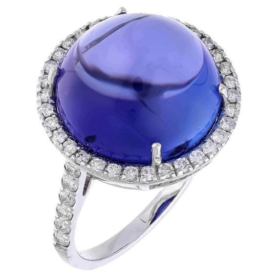 12.88 Ct Natural Tanzanite Cabochon & 0.55 Ct Natural Diamond Ring in 18KW Gold For Sale - Image 15 of 18
