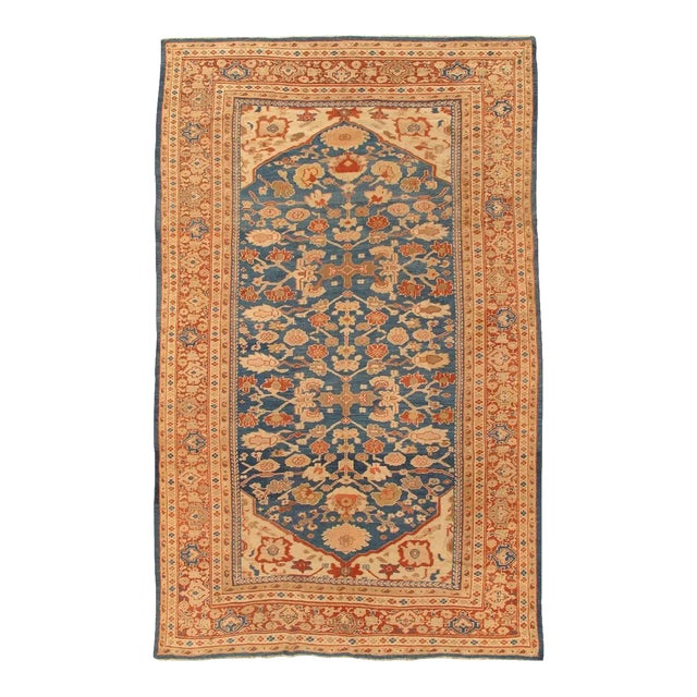 Antique Persian Sultanabad Handmade Oriental Light Blue & Terracotta Rug For Sale
