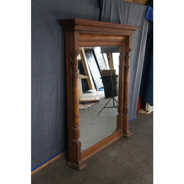 Antique Victorian Renaissance Revival Walnut Burl Pier Over Mantel Wall Mirror For Sale - Image 4 of 15