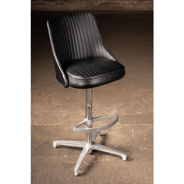 Mid-Century Modern Pair of MCM Black Vinyl Swivel Chairs For Sale - Image 3 of 6