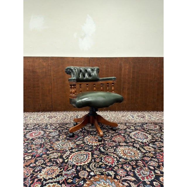 Green English Chesterfield Captain Desk Chair For Sale - Image 8 of 8