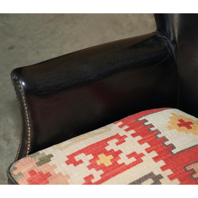Little Professor Armchairs in Black Leather and Kilim Upholstery by Andrew Martin for Halo, Set of 2 For Sale - Image 16 of 18