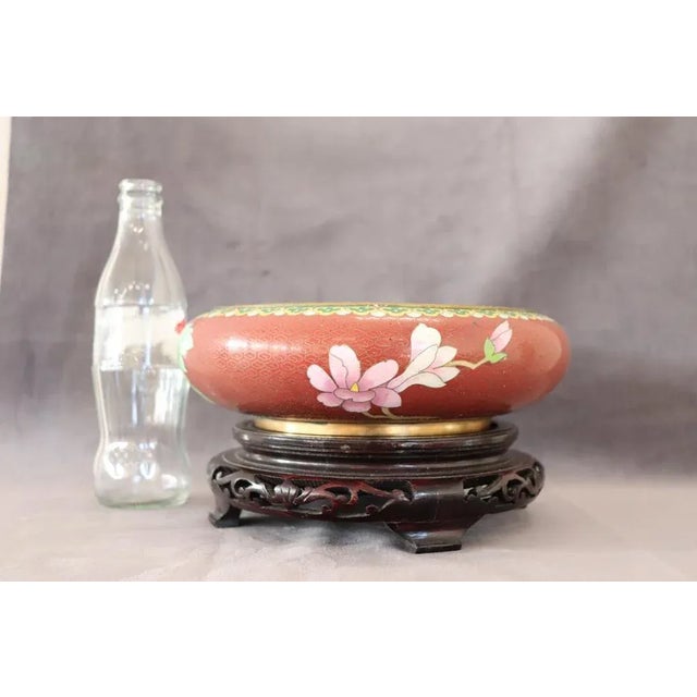 Cloisonne Bowl on Wooden Stand, 1980s, Set of 2 For Sale - Image 11 of 12