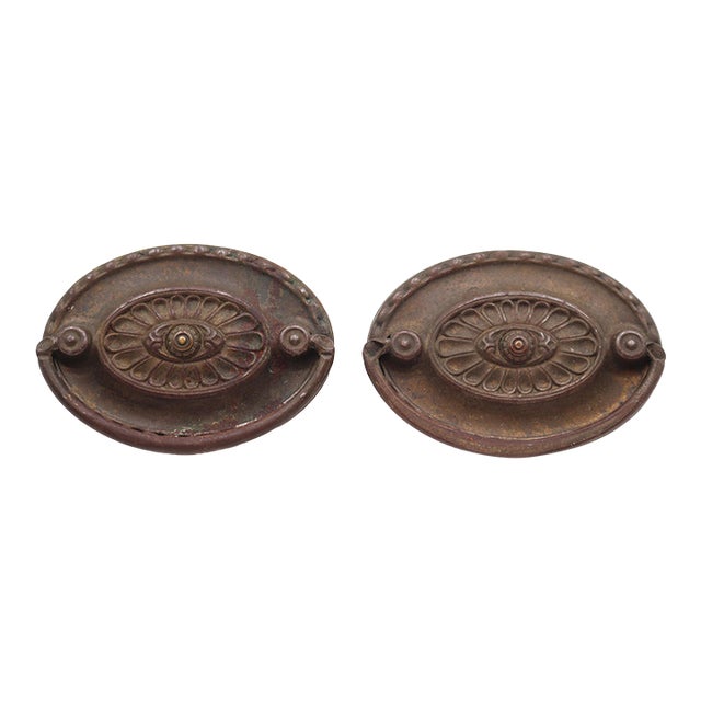 Mid 20th Century Pair of Vintage 3 In. Steel Hepplewhite Drawer Pulls For Sale