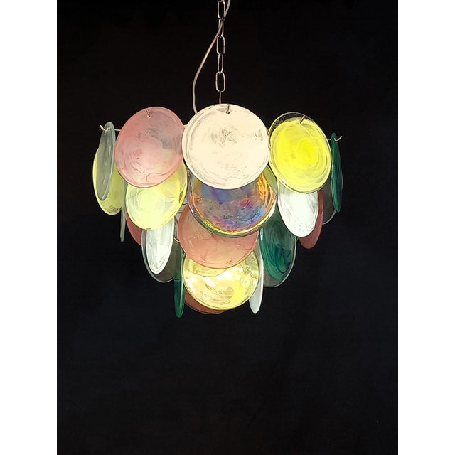 Forest Green Vintage Alabaster Murano Glass Disc Chandelier, Italy, 1981 For Sale - Image 8 of 11
