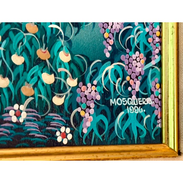 Wood 1996 Ecuadorian Naïve Style Village Harvest Painting by Mosquera For Sale - Image 7 of 8