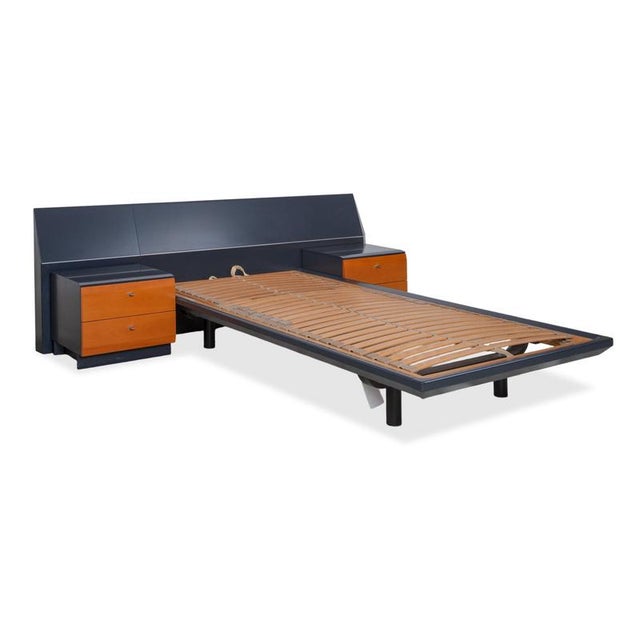 Modern Wooden Bed in Dark Blue with 2 Bedside Tables from Interlübke For Sale - Image 3 of 18