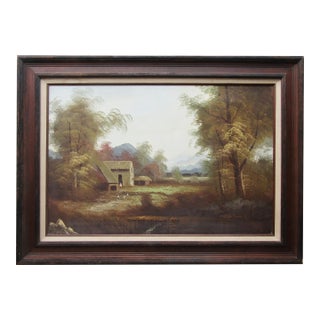 1980s Large Signed Cho Young K Korean Mountain Landscape Oil Painting For Sale