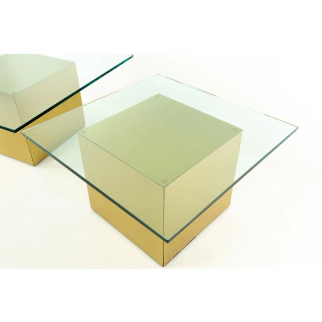 Mid 20th Century Paul Mayen Style Mid Century Brass and Glass Side End Table - Pair For Sale - Image 5 of 13