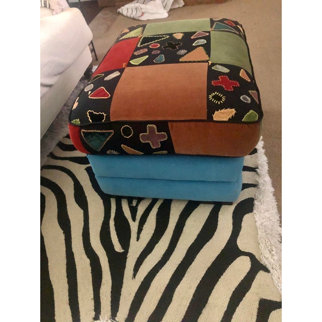 1970s Vintage Multi Colored Upholstered Ottoman For Sale - Image 5 of 11
