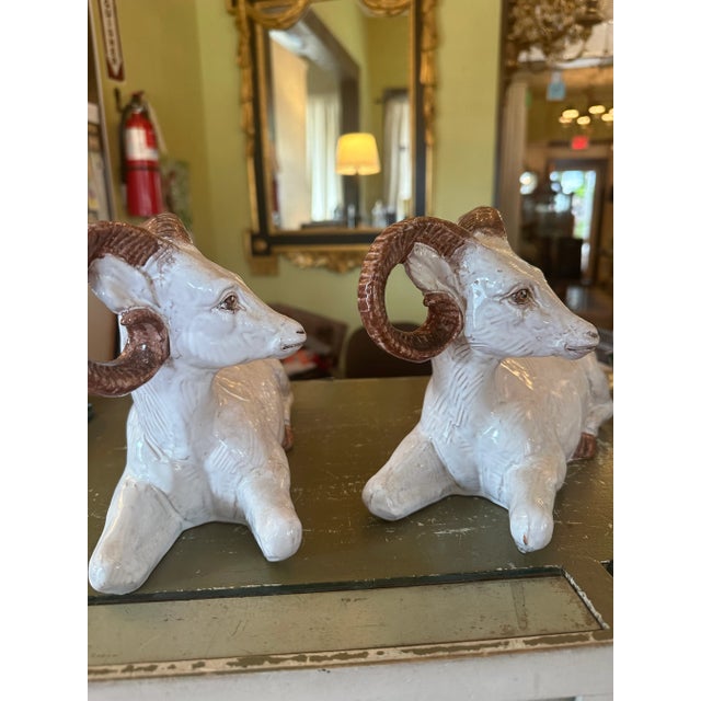 Mid 20th Century Mid 20th Century Italian Glazed Terra Cotta Rams- a Pair For Sale - Image 5 of 10