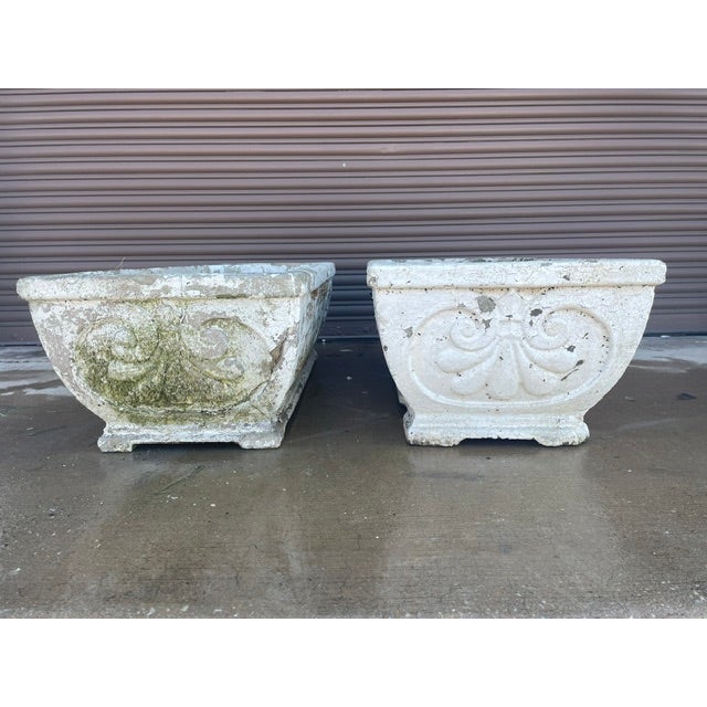 Pair of 1910 Asheville Estate Cast Concrete Rectangular Planters / Troughs For Sale - Image 4 of 11