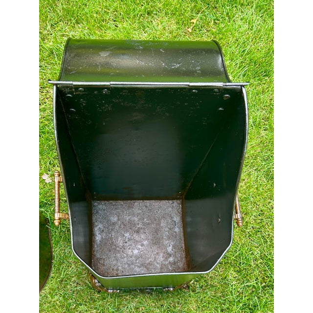 Antique, Fireplace Coal Scuttle and Bucket Insert, 1880’s—1920’s, Victorian/Edwardian Decor, Tole Painted, Brass Decorative Feet and Spiraled Handles For Sale - Image 11 of 12