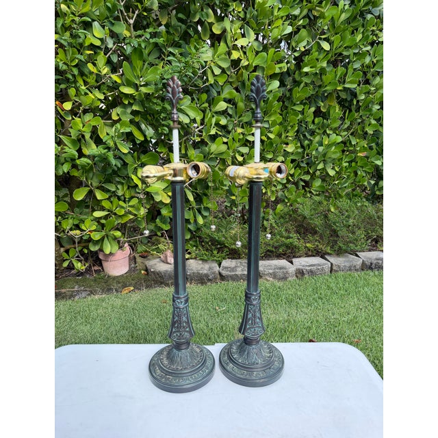 Vintage Stiffel Neoclassical Bronze Table Lamps, Pair For Sale In Naples, FL - Image 6 of 12