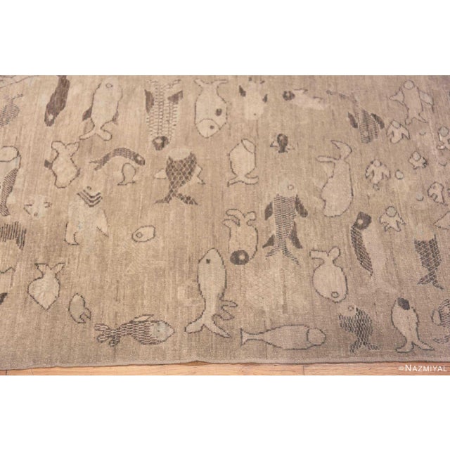 Textile Nazmiyal Collection Neutral Color Artistic Fish Design Modern Runner Rug For Sale - Image 7 of 7