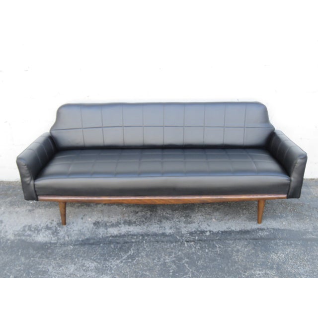 Mid Century Modern Black Vinyl Long Couch Sofa 6267 For Sale - Image 12 of 15