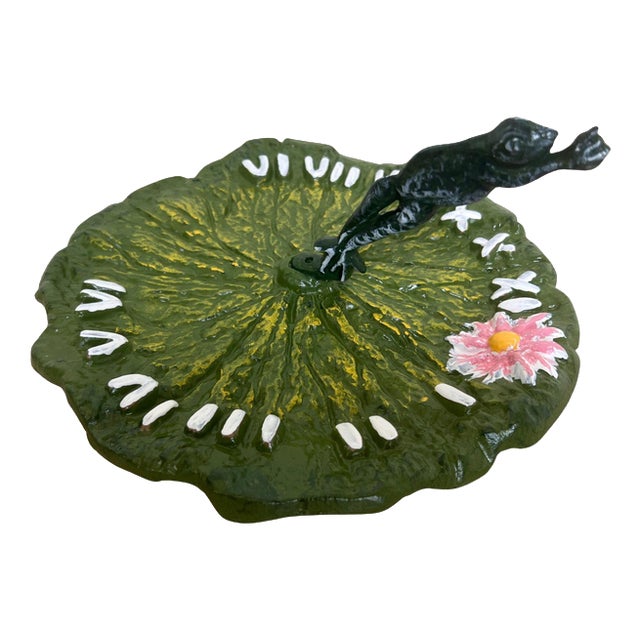 Edwardian Cast Iron Lily Pad Sundial with Leaping Frog For Sale
