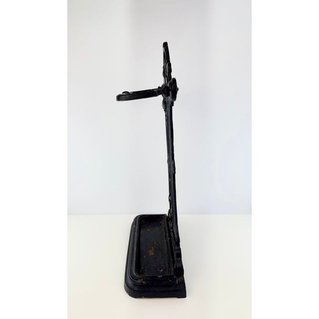 Antique Victorian Black Cast Iron Umbrella & Cane Stand With Removable Drip Tray For Sale - Image 10 of 14