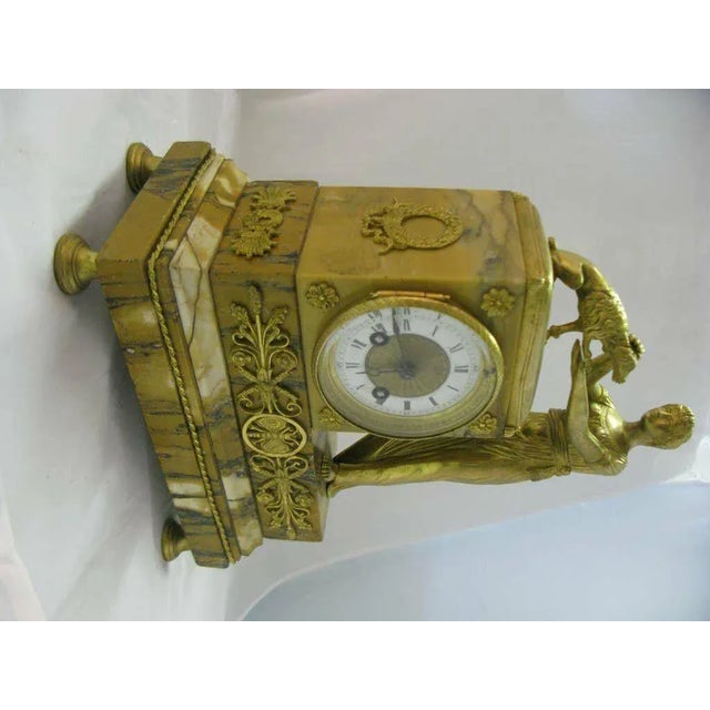 19th Century French Empire Japy Freres Lady and Dog Gilt Bronze Marble Clock With Garnitures Signed - 3 Pieces Fabulous For Sale In West Palm - Image 6 of 7