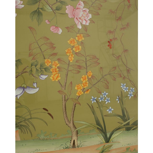 Asparagus Pair of Chelsea House Edgedale Chinoiserie Painted Silk Panels For Sale - Image 8 of 18