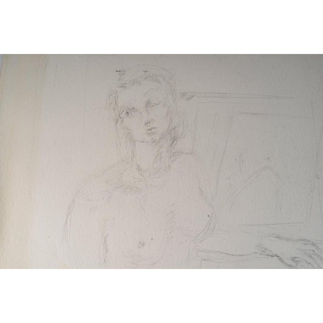 Drawing on paper depicting a nude young woman, 20th century. Drawing on paper, 20th century, depicting a nude young woman....
