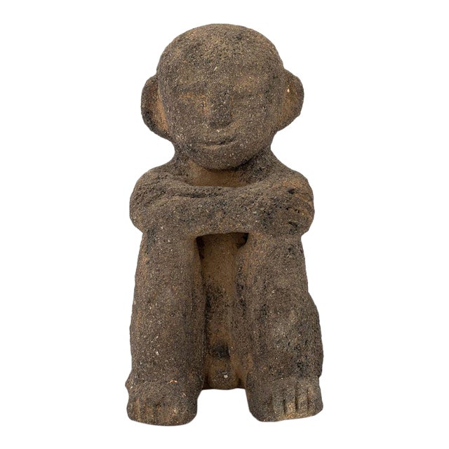 Costa Rican Seated Figure Volcanic Stone Sculpture For Sale