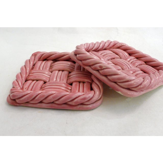 Pink Earthenware Bottle Coasters with Braided and Twisted Details from Vallauris, 1950s, Set of 2 For Sale - Image 9 of 10
