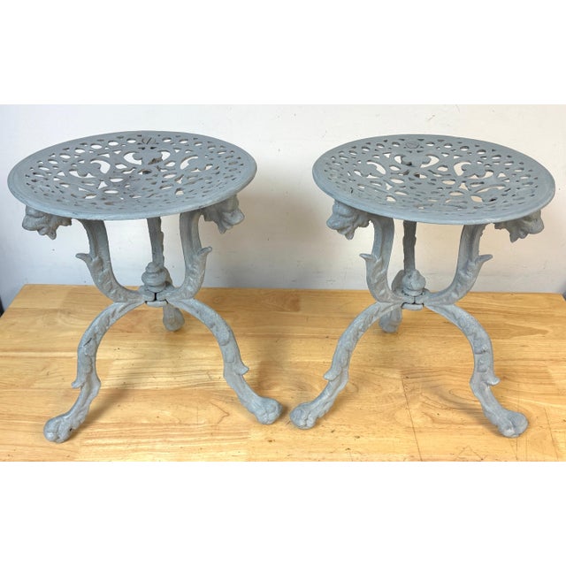 Metal Pair Aesthetic Movement Cast Iron Garden Tabourets / Tables Possibly J.W. Fiske For Sale - Image 7 of 14