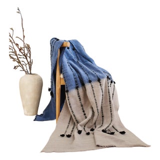 Mari Serene Blue Gray Calming Hues Hand Woven Hand Knotted Textured Merino Throw For Sale