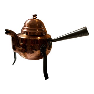 Vintage Scandinavian Copper Teapot With Lid and Wrought Iron Legs For Sale