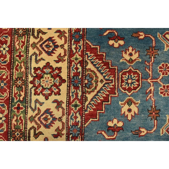 Kazak Rug 7’10” X 7’10” Blue Wool Traditional Hand-Knotted Carpet For Sale - Image 10 of 14