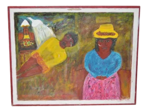 Wilbert Griffith "Mother & Daughter" Outsider Folk Art Painting