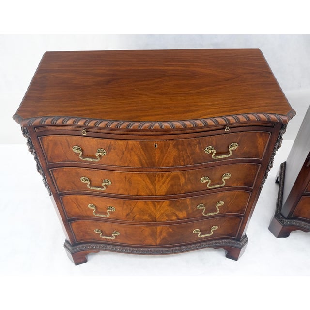 Pair Flame Mahogany Brass Pulls 4 Drawers Pull Out Trays Bachelor Chest Dresers For Sale - Image 6 of 15