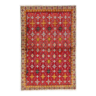 1960s Vintage Shiraz Red Persian Wool Rug With Geometric Floral Design For Sale