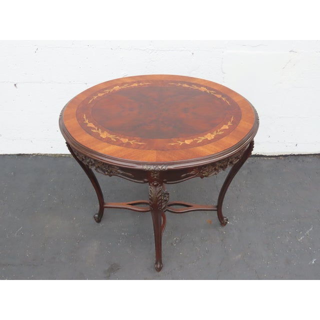 Wood French Early 1900s Hand Carved Inlay Side End Center Table 6668 For Sale - Image 7 of 17