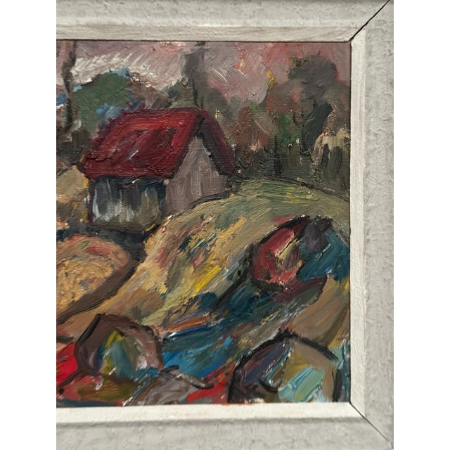 Nils Grahmstad, Cottage with a Red Roof, 1960s, Oil on Canvas For Sale - Image 9 of 18