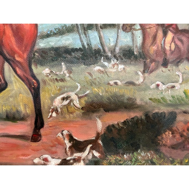 English Fox Hunt Oil Painting Equestrian Scene With Horses and Hounds, Landscape For Sale - Image 3 of 11