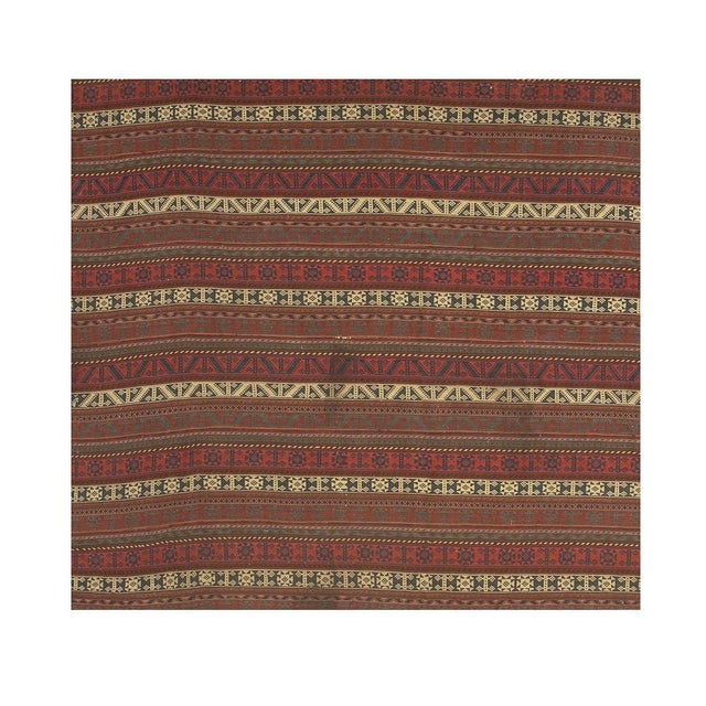 Mid-Century Modern 1950s Multi Brown Mid Century Modern Geometric Stripe Turkish Kilim Small Rug For Sale - Image 3 of 4