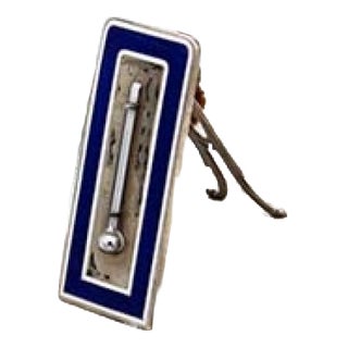 Enameled Silver Thermometer with Engraved Cut-Out Stand For Sale