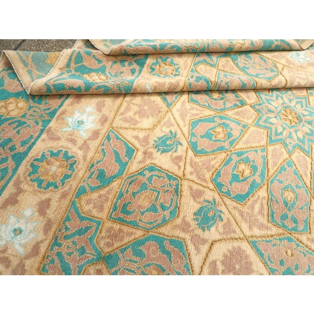 Turquoise Galerie Shabab Collection Early 20th Century Indian Cotton Agra Accent Carpet For Sale - Image 8 of 8