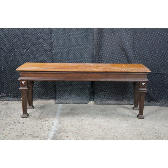 Antique Victorian English Tudor Oak Foyer Hall Entry Piano Bench 48" For Sale - Image 4 of 17