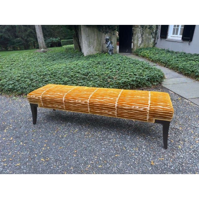Wood Large Custom Made Bench in Rich Italian Velvet For Sale - Image 7 of 12